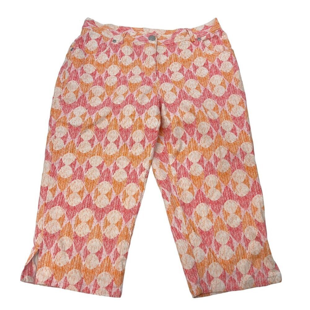 Hearts of Palm Women’s Mid Rise Pink/Orange Print Capri Pants 4 Petite